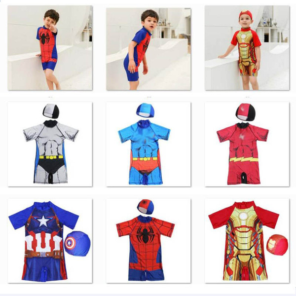 Avengers 4 Superhero Boys Swimsuit Baby kids Bathing Suit Marvel Spiderman Iron Man Captain America One-piece Swimwear With Cap C13