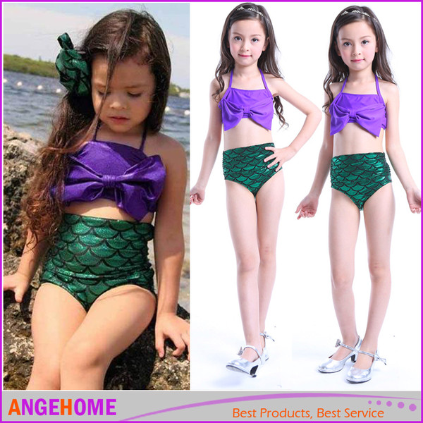 2pcs/set Fashion new children baby swimsuit girls mermaid swimwear kids Bows bikini baby girls shell swimwear kids beach swimsuits