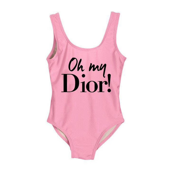 Fashion Summer Beach Party New Children One-Piece Swimsuit Solid Color Letters INS Printed Letters Siamese Comfortable Girl Swimsuit