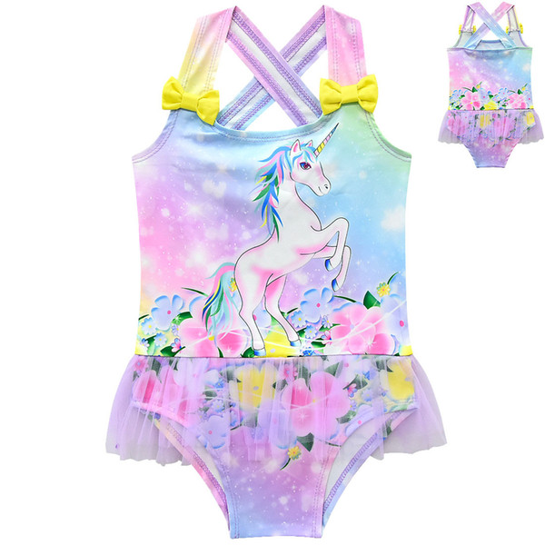 Children unicorn print Swimwear 2019 summer Bathing Suit baby Bikini Kids One Pieces Swimsuit 3 colors C6486