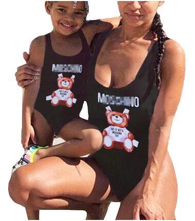 Mommy and Me Swimsuit Family Matching Baby Girls Women Cute Cartoon Designer Print Mother Girl One Piece Swimwear Bathing