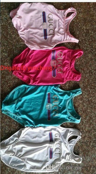 Ins Best Selling High End One -piece Baby Girls Jumpsuits Swimwear Printing Letter Swimsuit Kids Beach Clothing 2t-8t A-l1c7