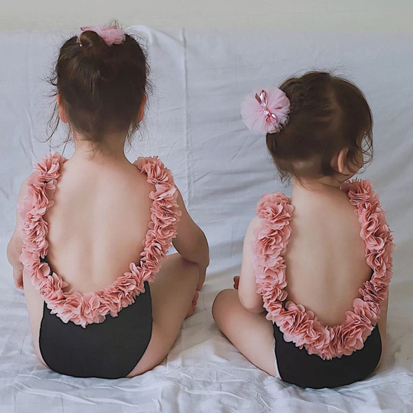 INS baby girl swimsuit pink floral one-pieces kawaii children summer kid jumpsuit hot sale S-XXL swimsuit