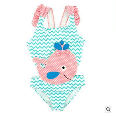 Girl Summer Wave Whale Swimsuit One Piece Baby Polyester Swimwear Kids Summer Swim Clothes Baby Clothing AM 008