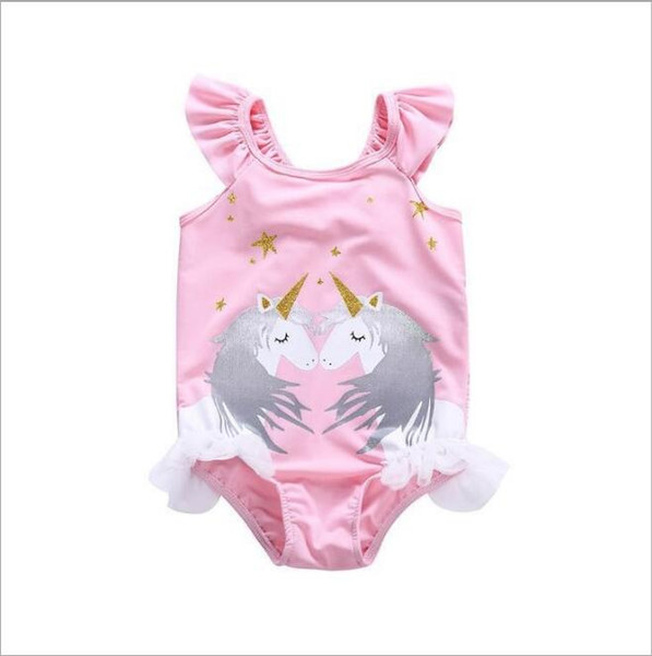 2019 kids swimwear with cap Cartoons Baby Unicorn One-Pieces toddler beach bikini bathing suits Jumpsuits Romper children piece swim suit