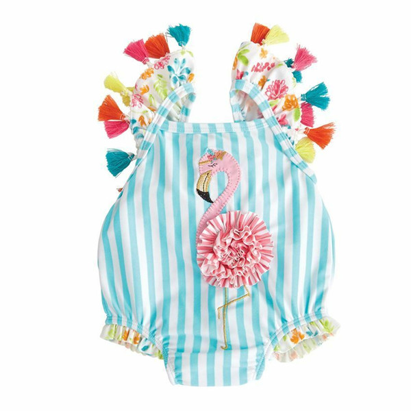 New Baby Girl Adorable Bikini One Piece Tassel Swimwear Floral Swimsuit Cartoon Bird Kid Bathing Suit Princess Toddler Beachwear