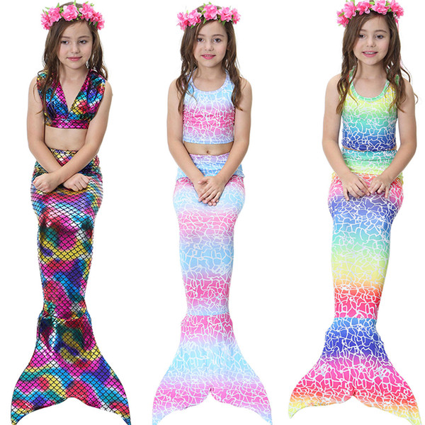 Swimwear Kids Clothing Kids Girls 3Pcs Mermaid Tail Swimming Bikini Set Swimwear Mono Fin Swimmable