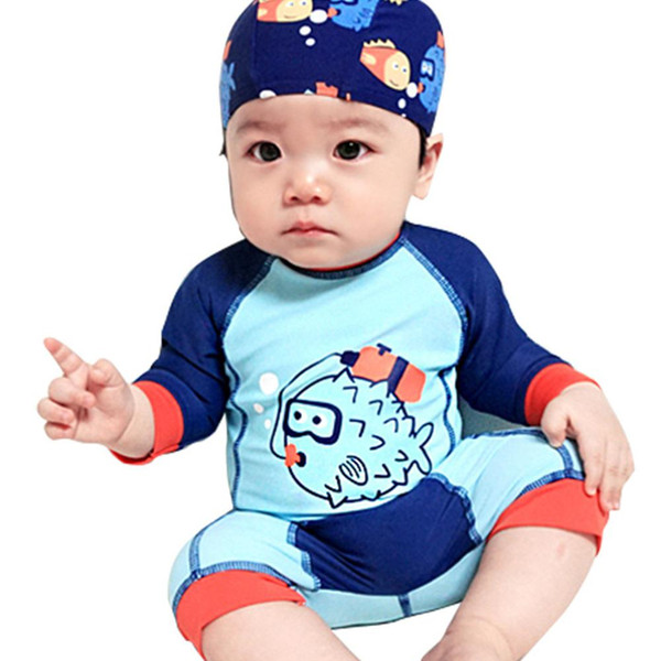 Kidlove Kids Baby Boys Cartoon Printing One Piece Swimsuit Suit with Cap