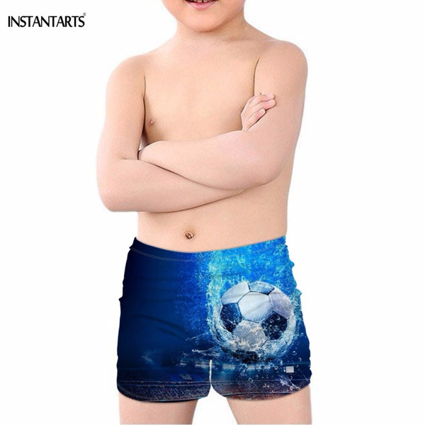 Instantarts Ice/fire Football Soccer Print Boys Summer Swimming Trunks Bathing Beach Swimsuits Breathable Blue Children Swimwear J190522