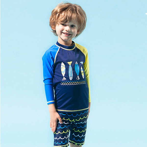 CHAMSGEND 2019 Summer Children Kids Boys Girls Cartoon Fish Tops+Wave Shorts+Hat Sunsuit Swimwear Sets 19MAY9 P25