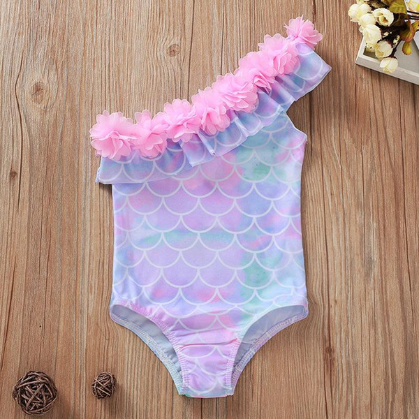 Girls Petal Collar Fish Scale Swimwear One-Piece Summer 2020 Kids Boutique Clothing Hot Sale 0-3T Little Girls Sleeveless Swimming Suit