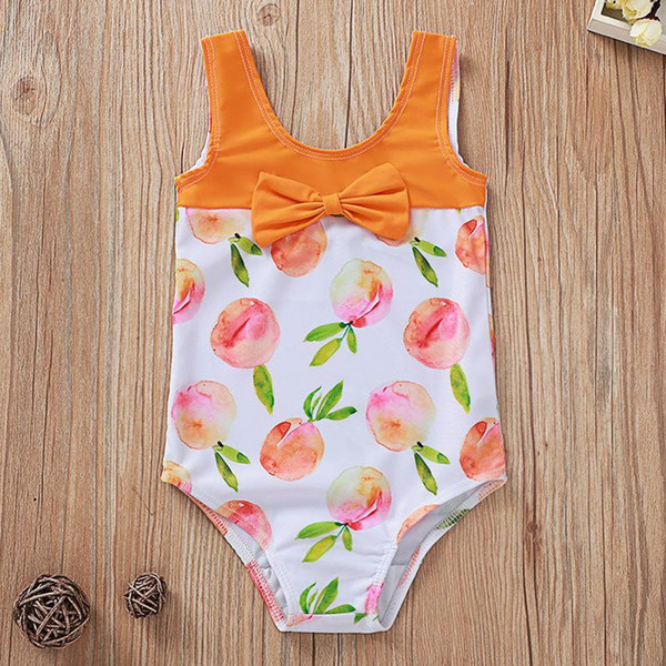 Baby Girls Peach Print One-Piece Swimwear Summer 2020 Kids Boutique Clothing Hot Sale 0-3T Little Girls Sleeveless Swimming Suit