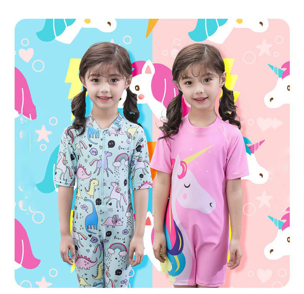 Girl swimsuit summer short sleeve beach cartoon cute pony pattern baby one-piece swimsuit children's swimsuit girl Kids swim wholesale