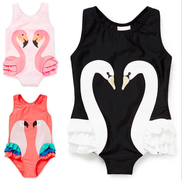 summer baby girls black pinks swans swimwear+hat swimming suit infant toddler kid spa beach bathing clothing