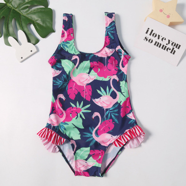 INS 2019 Cartoon Kids One-piece Swimsuits Flamingo Pineapple Print Striped Cute Lovely Baby Swimwear Girl Bathing Suit