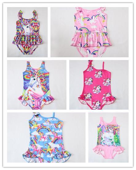 2018 Kids Unicorn swimsuit Girls One-piece Swimwear Summer Baby Swimsuit Sleeveless Bathing Suit Bikini Beachwear 6 styles