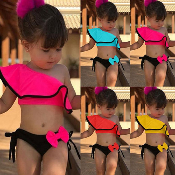 Girl Swimsuits Summer Child Swimwear Two Piece Water Sports Toddler Bikini Swim Dress Beach Bathing Costume 4 Colors DW4980