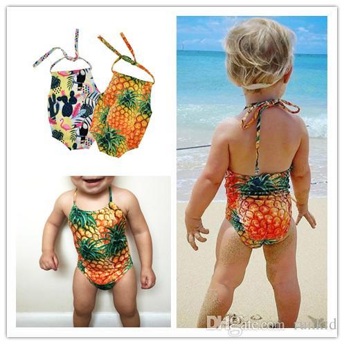 2019 Summer New Pineapple Flamingo Girl Swimsuit One-piece Kids Baby Swimwear Cartoon Bathing Suits Swim Clothes