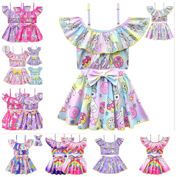 New Girls Unicorn Swimwear 2pcs/set 3-9Y INS Kids Swimsuit Lovely Baby Girls Unicorn Swimsuits Kids Rainbow Unicorn Bathing Suits Beachwear