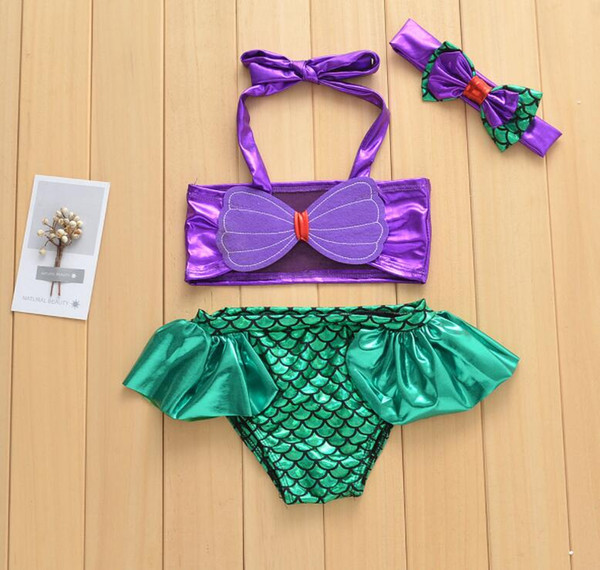 new arrivals baby girls mermaid swim sets kids boutique summer swim wear with headbands set chilldren boutique clothing set