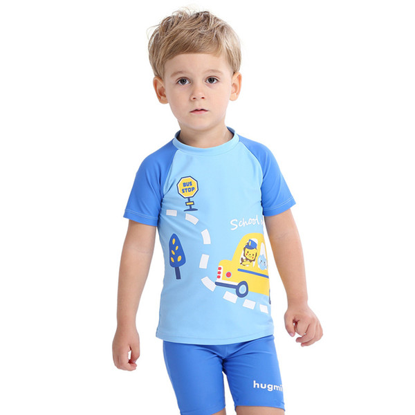 Children Boys Girls 2pcs Cartoon Swimsuit Set Kids Short Sleeve Wet suit Rashguard UPF 50+ Swimwear