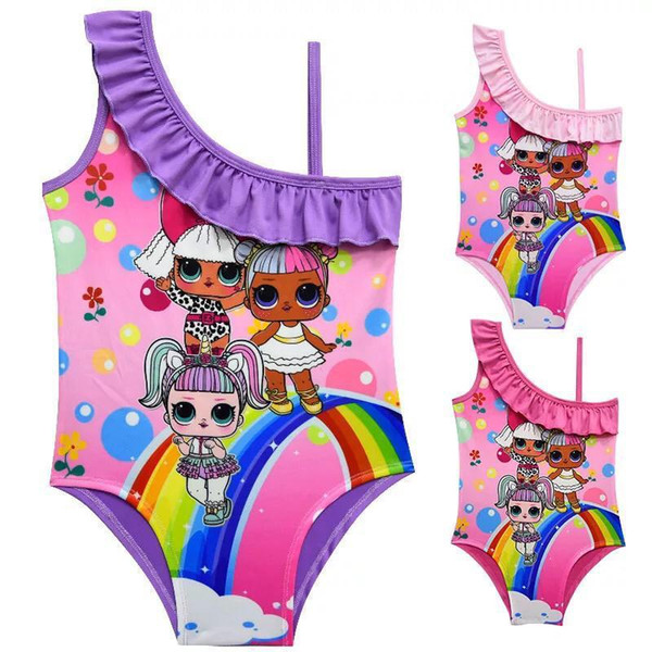 factory wholesale Cartoon Swimsuit Baby Girls Swimwear Summer Ruffle Bow Swimming Suit Kids Designer One Piece Beach Clothing zx1688