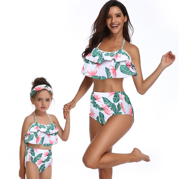 High-waisted Bikini Mom Daughter Swimwear Mother and Daughter Swimsuit Printed Family Look Mommy and Me Family Matching Clothes Summer 2019