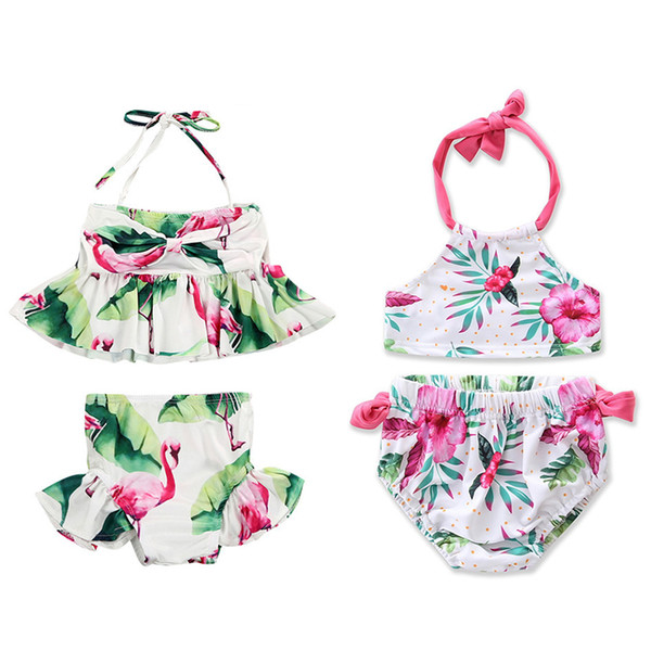 Summer Girls Bikini Swimsuit Flamingo Floral Cute Two-piece Bathing Suit Kid Baby Girl Tankini Bikini Swimwear Swimsuit 1-6T