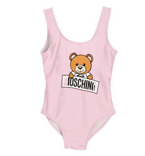 Ins best selling high end one -piece baby girls jumpsuits swimwear printing letter swimsuit kids beach clothing 2T-8T