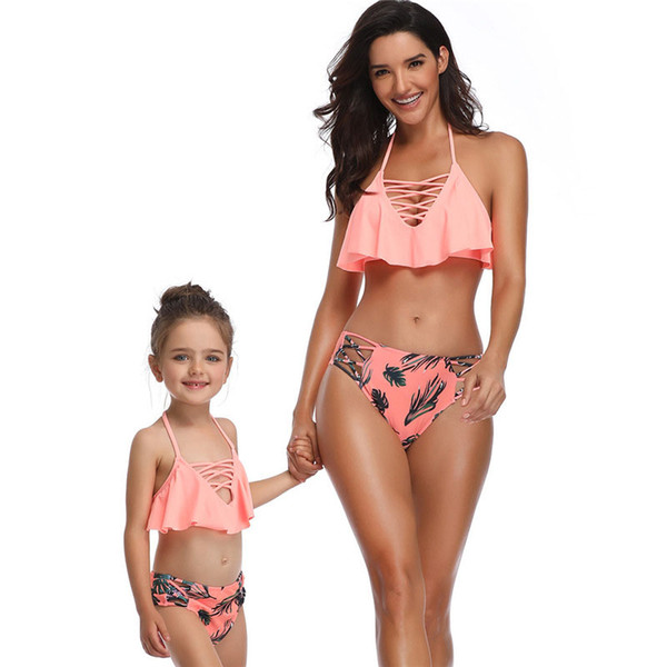 Fashion Flounce Mom Baby Dresses Clothing Two-piece Mother and Daughter Swimsuit Bikini Family Matching Clothes Outfits Sister Swimwear