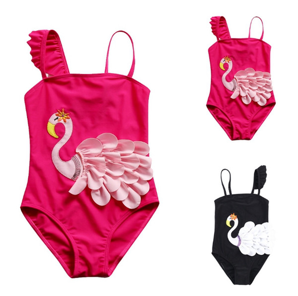 Girls Swimwear Flamingo Girl Bathing Suit One Pieces Swan Kids Swimsuit Children Swim Wear Summer Kids Clothing 3 Colors YW2375