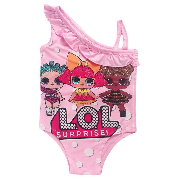 new Cartoon Swimsuit Baby Girls Swimwear Summer Ruffle Bow Swimming Suit Kids Designer One Piece Beach bikini Clothing zx0888