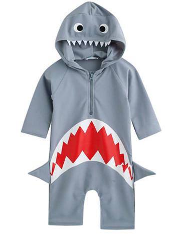 Baby Girls boys Shark Hooded Swimwear Infants Swim jumpsuit Beach clothes Hot spring swimsuit for 3-7T