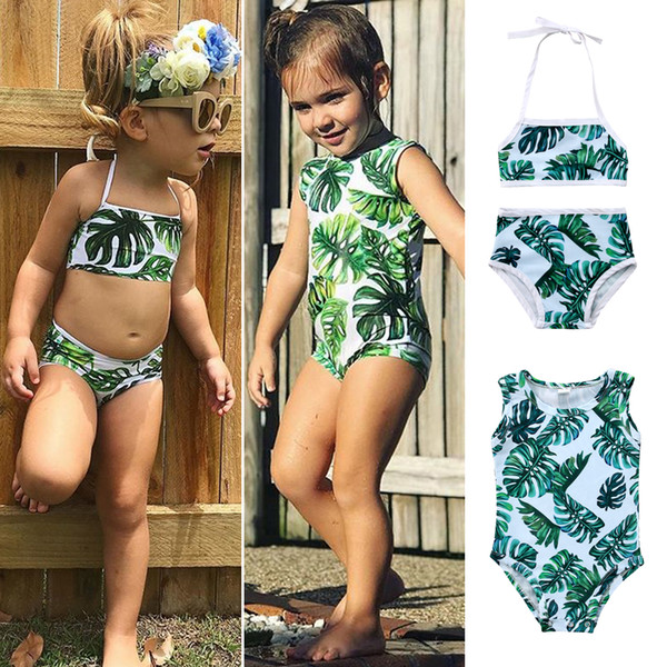 2018 Swimsuit Kids Baby Girls Green Tankini Bikini Swimwear Bathing Suit Green Summer Cute Two-pieces or One-piece Set Beachwear Clothing