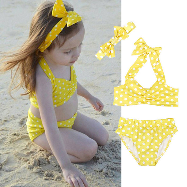 Kids Girl Swimsuit Polka Dot Bikini 3 pcs Set For Girls Children Summer Princess Girls Swimwear Swimming Bikini Suits B11