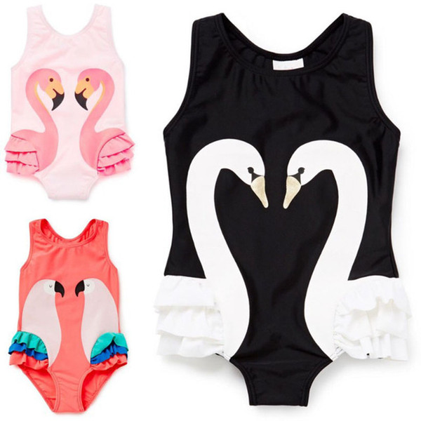 2018 New Girls Bikinis Summer Toddler Kids Girls Swimsuit Swimwear Bathing Suit Onepiece Cute Lovely Cartoon Swan Bikini+Swimming Cap