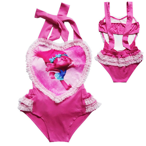 Girls Trolls Swimsuit Trolls Princess One-Pieces Bikini Summer Lace Love Heart Swimwear Baby Swimwear Beach Pool Bath Beachwear