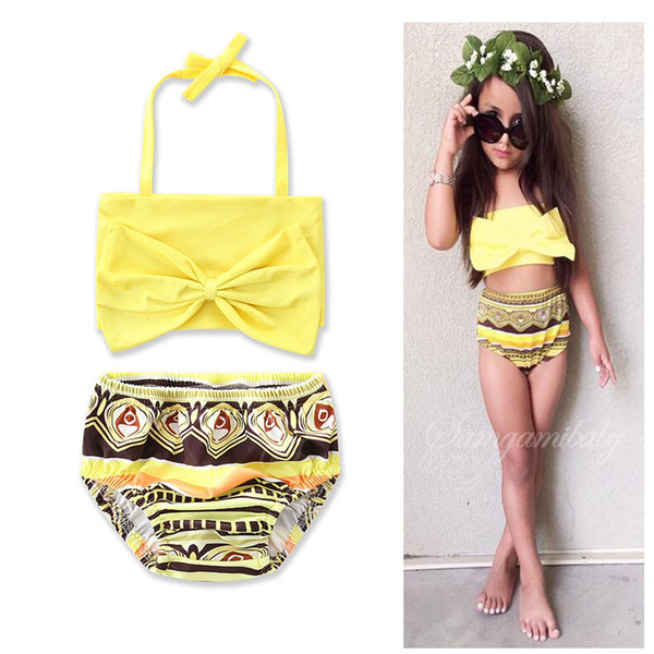 2017 Newest 13 Styles Baby Girls Swimwear Summer Kids Bikini Swimsuit bow printing Children Bathing Suit Kids Girls Swimming Suit Free DHL