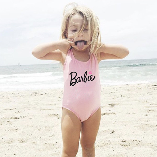 Nordic style fashion children swimsuit solid color soft cute flamingo 2019 children swimsuit girls letter print swimsuit