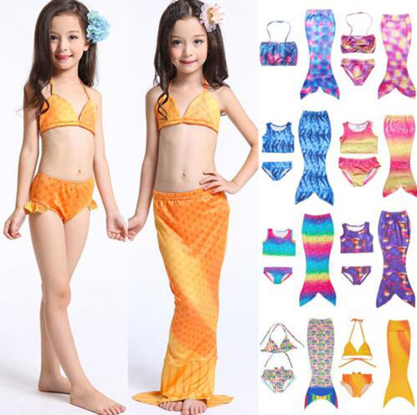 Girls Mermaid Tail Bikini Suit Kids INS Swimmable Mermaid Fins Swimsuit Swimming Costume Bathing Suit 27 Design OOA1296