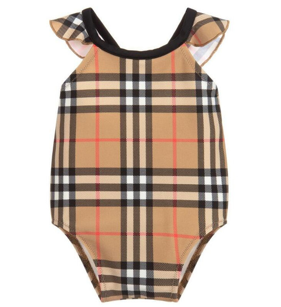 new best selling high end one -piece baby girls jumpsuits Classic lattice swimwear girl swimsuit kids beach clothing