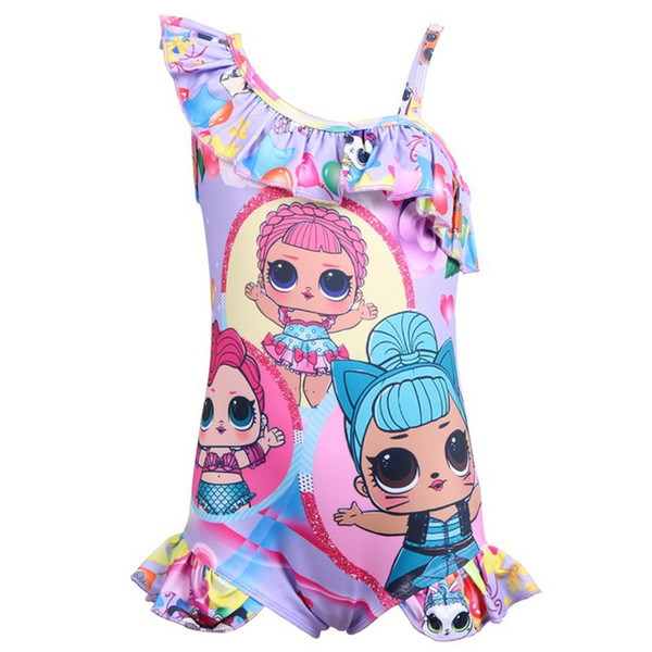 Baby Girls Swimwear Surprise Girl 2019 Kids Cartoon Dolls Big Eyes Printed Backless Swimsuit Beach Swimwear Bathing Suit Q86