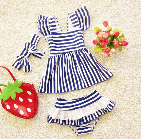 Girls swim wear Swimsuits separate swimwear for children mermaid swimsuit for kids striped toddler girls bathing suits