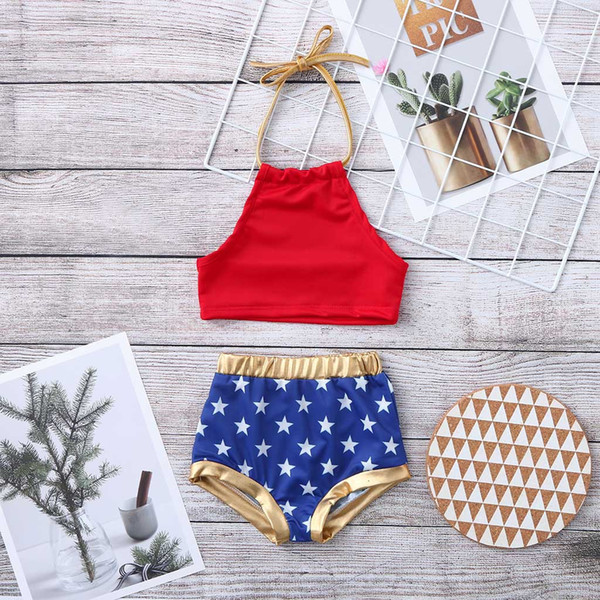 Toddler Baby Girl Star Print Swimsuit 2019 NEW Summer Bathing Suit Swimwear 2pcs Bikini Set Holiday Clothes