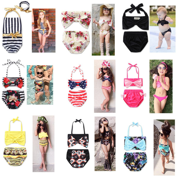 2017 Newest 13 Styles Baby Girls Swimwear Summer Kids Bikini Swimsuit bow printing Children Bathing Suit Kids Girls Swimming Suit