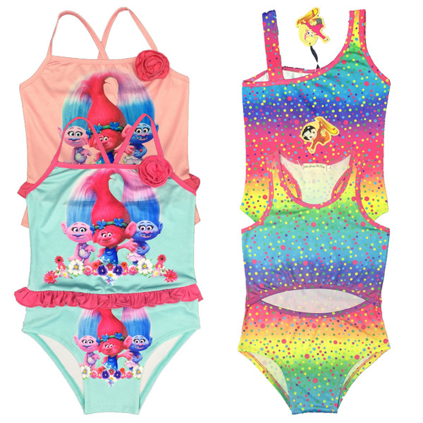 2017 new Trolls girls swimming suit 4colors girls beautiful choose children swimming suit DHL for free shipping I201663001