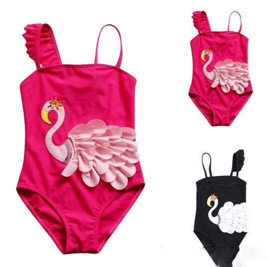 3 Color girl swimming bikini New Swan Design girl kids swimwear summer Girl Flower swimsuit Beach one-piece Bikini