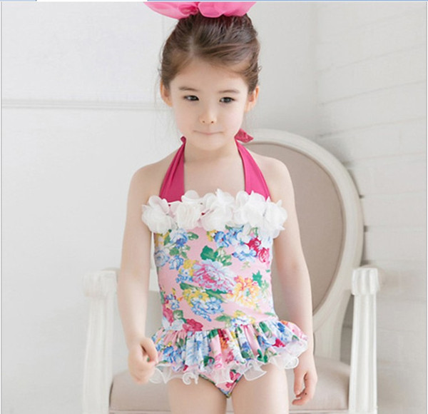 2018 New Arrival Baby Girl One-Piece Swimwear Kids Floral Printed Swimsuit Fashion Girl Swim Clothing Cute Girl Beach Clothes 2 Color 3 Size