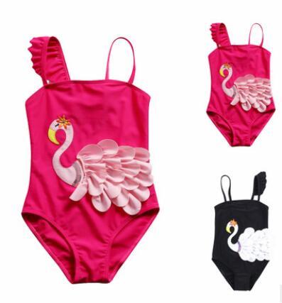 2019 New Swan 3D Printed Pattern Colorful Types Baby Girls One-piece Swan Swimsuit Cartoon Children Swimwear Kids Cute Outdoor Bathing