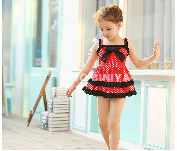 Children Girls Swimwear Cute Baby Dot Skirt Highly Elastic Comfortable Swimsuit Two Pieces with Swimming Cap